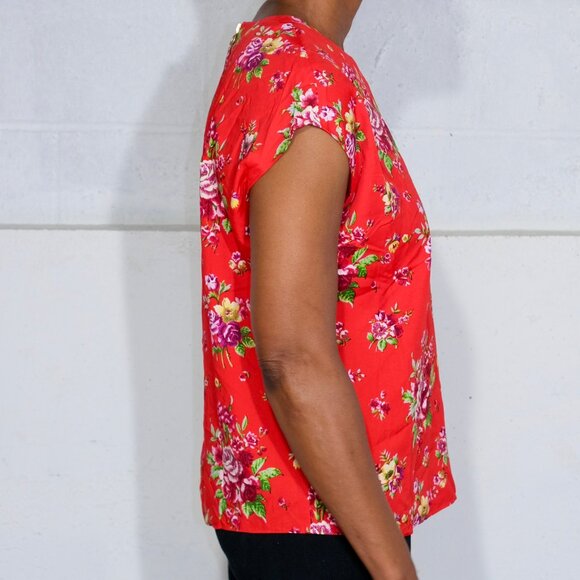 Paris Atelier & Other Stories - Red Floral Print Rayon Sleeveless Blouse Size 6 - Picture 3 of 6